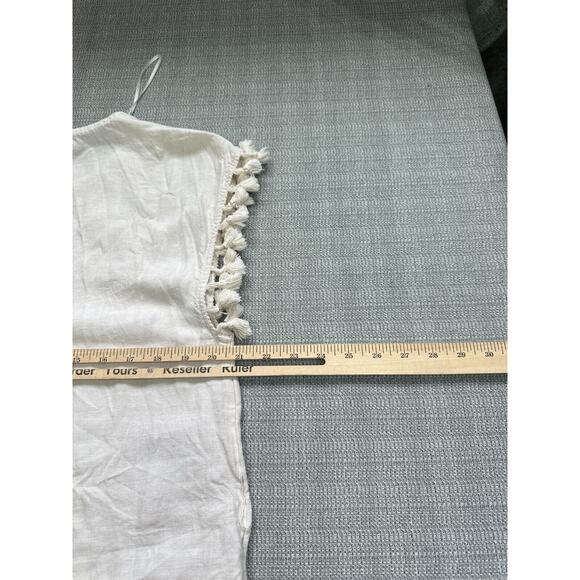 Boho Shabby Chic Womens Dress Large 100% Linen Tassels Mini Short Minimalist - Picture 7 of 9